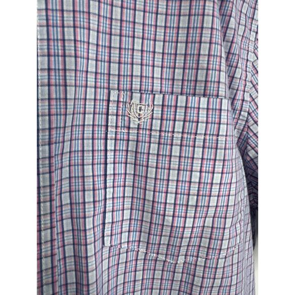 Chaps Blue & Pink Plaid Check Short Sleeve Button Up Mens Size Small - Picture 2 of 6
